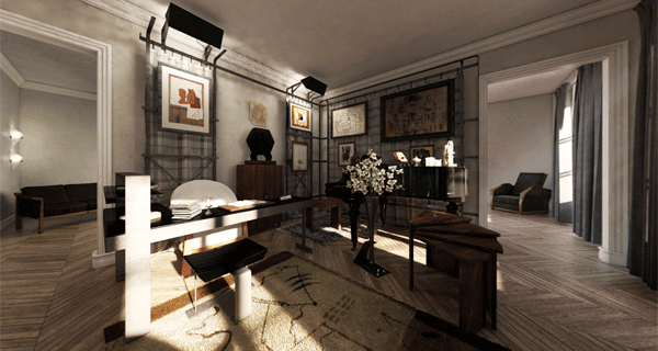 360° rendering of the study in the Pierre Chareau residence, Paris
Courtesy Diller Scofidio + Renfro