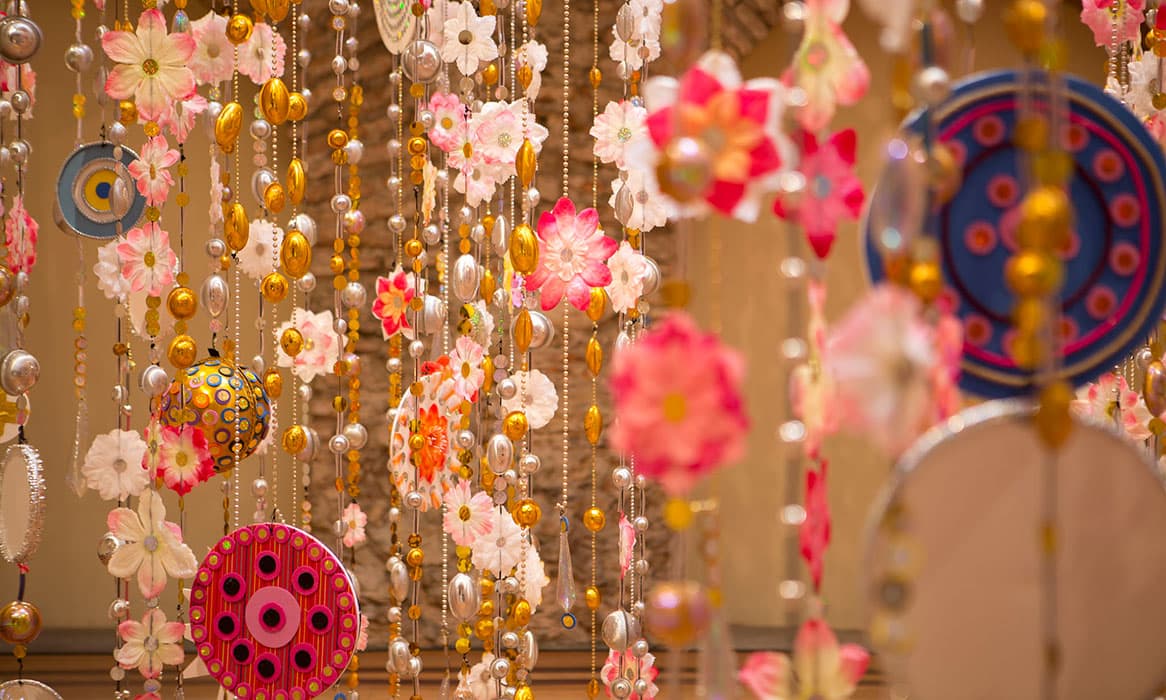 Installation view of the exhibition Using Walls, Floors, and Ceilings: Beatriz Milhazes, May 6 - September 18, 2016. The Jewish Museum, NY. Photo by: David Heald