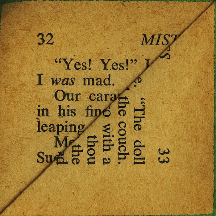 d LITERARY HISTORY, HUGO

Erica Baum, From the Dog Ear series, 2009-2016

Erica Baum’s photographs explore the printed word at its most mundane and ephemeral: in pulp paperbacks, card catalogues, even the captions on stereoscopic slides. She alters these found materials to emphasize their materiality, prompting the viewer to consider the grain and color of aging paper or the tactile pleasure of thumbing through files.

Dog ears, or bent page corners, are the simplest form of annotation. Here, they are presented as literary and aesthetic objects in their own right. Baum’s intervention is minimal, but the effect is profound: each dog ear hints intriguingly at the narrative obscured by the cropping of the page while also generating suggestions of new meanings.

As literature, The Arcades Project is more compilation than composition. Walter Benjamin collected passages of other writers’ texts and recombined them according to his own design. In Convolute d, Benjamin explores the history of his own medium, with a focus on the popular nineteenth-century novelist Victor Hugo, whose writing was immensely politically influential. Words, for Benjamin and Baum alike, are both fragile and fiercely powerful.