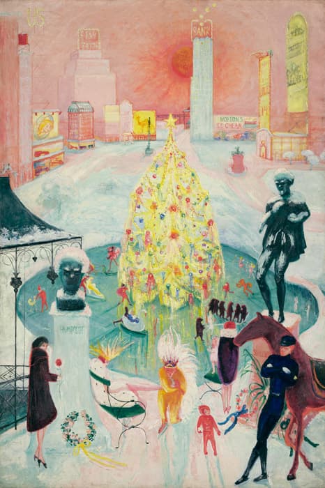 Florine Stettheimer, Christmas, 1930-1940. Oil on canvas. 60 1/16  x 40 in. (152.6 x 101.6 cm). Yale University Art Gallery, New Haven, Gift of the Estate of Ettie Stettheimer