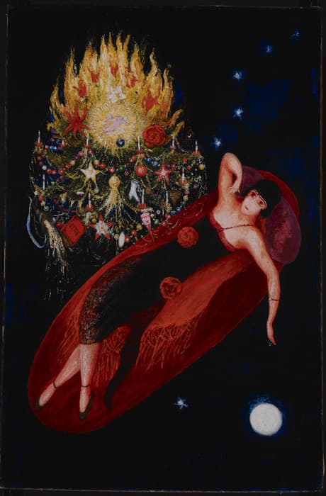 Florine Stettheimer, Portrait of My Sister, Ettie Stettheimer, 1923. Oil on canvas, mounted on hardboard. 40⅜  x 26¼ in. (102.2 x 66.8 cm). Art Properties, Avery Architectural and Fine Arts Library, Columbia University in the City of New York. Gift of the Estate of Ettie Stettheimer, 1967