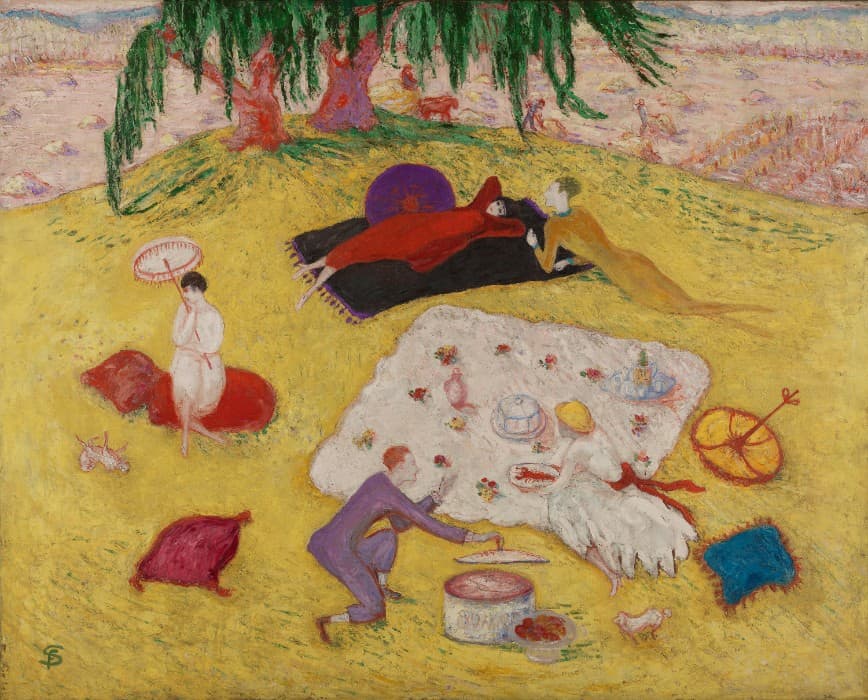 Florine Stettheimer, Picnic at Bedford Hills, 1918. Oil on canvas, 40 5/16 x 50¼ in. (102.4 x 127.6 cm). Pennsylvania Academy of the Fine Arts, Philadelphia. Gift of Ettie Stettheimer, 1950.21