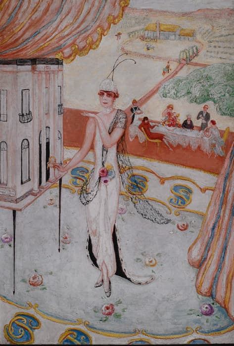Florine Stettheimer, Portrait of My Sister, Carrie W. Stettheimer, 1923. Oil on canvas, mounted on hardboard. 37⅞ x 26 in. (96.2 x 66 cm). Art Properties, Avery Architectural and Fine Arts Library, Columbia University in the City of New York. Gift of the Estate of Ettie Stettheimer, 1967